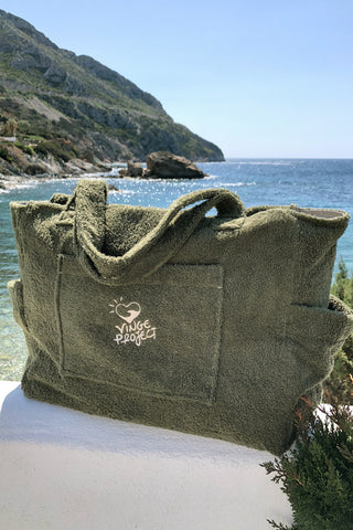 "Olive" Beach Bag with Zipper (2 LAST ITEMS)