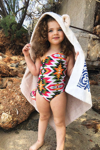 "Kala Taksidia" Kid’s Towel in Blue & Crema